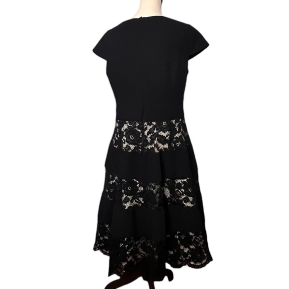 French Luxe Women's Lace Cap Sleeve Black Midi Dress 10 Fully Lined Back Zipper - Picture 2 of 6